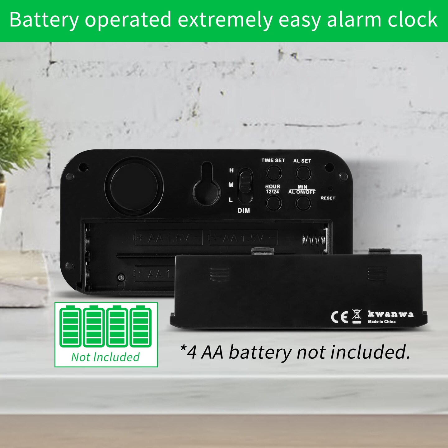 Digital Clock, Small Wall Clock, Battery Operated, Adjustable 3-Level Led Brightness, Dim Night Mode, 12/24Hr, Cordless, Constantly 1.2&#x27;&#x27; Digits Display for Bedroom/Travel, Easy to Set