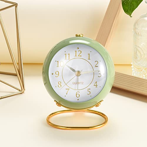 Analog Alarm Clocks,Retro Backlight Cute Simple Design Small Desk Clock with Night Light,Silent Non-Ticking,Battery Powered,for Kids,Bedroom,Travel,Kitchen,Bedside Desktop.(Green)