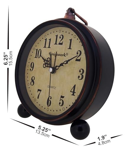 Vintage Analog Alarm Clock, 5.25 inch Small Silent Desk Clock with Night Light, Battery Operated for Table, Bedroom, Bedside, Living Room, Room Decor (Classic)
