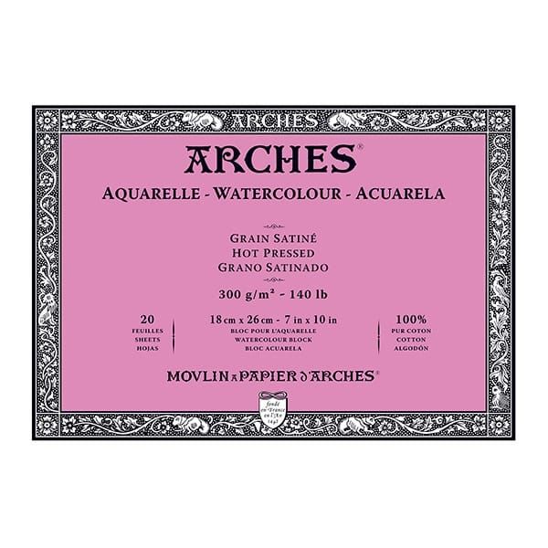 Arches Artist Watercolor Blocks, 140 lb Hot Press Block 7x10" (20 Sheets)