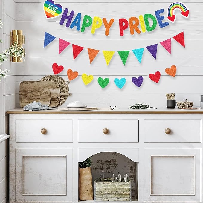 4 Pcs Happy Pride Banner Rainbow Pride Love Wins Banner Rainbow Flag Banner LGBTQ Banner Photography Happy Pride Wall Decor for Gay Pride Decoration Pride Month Decorations