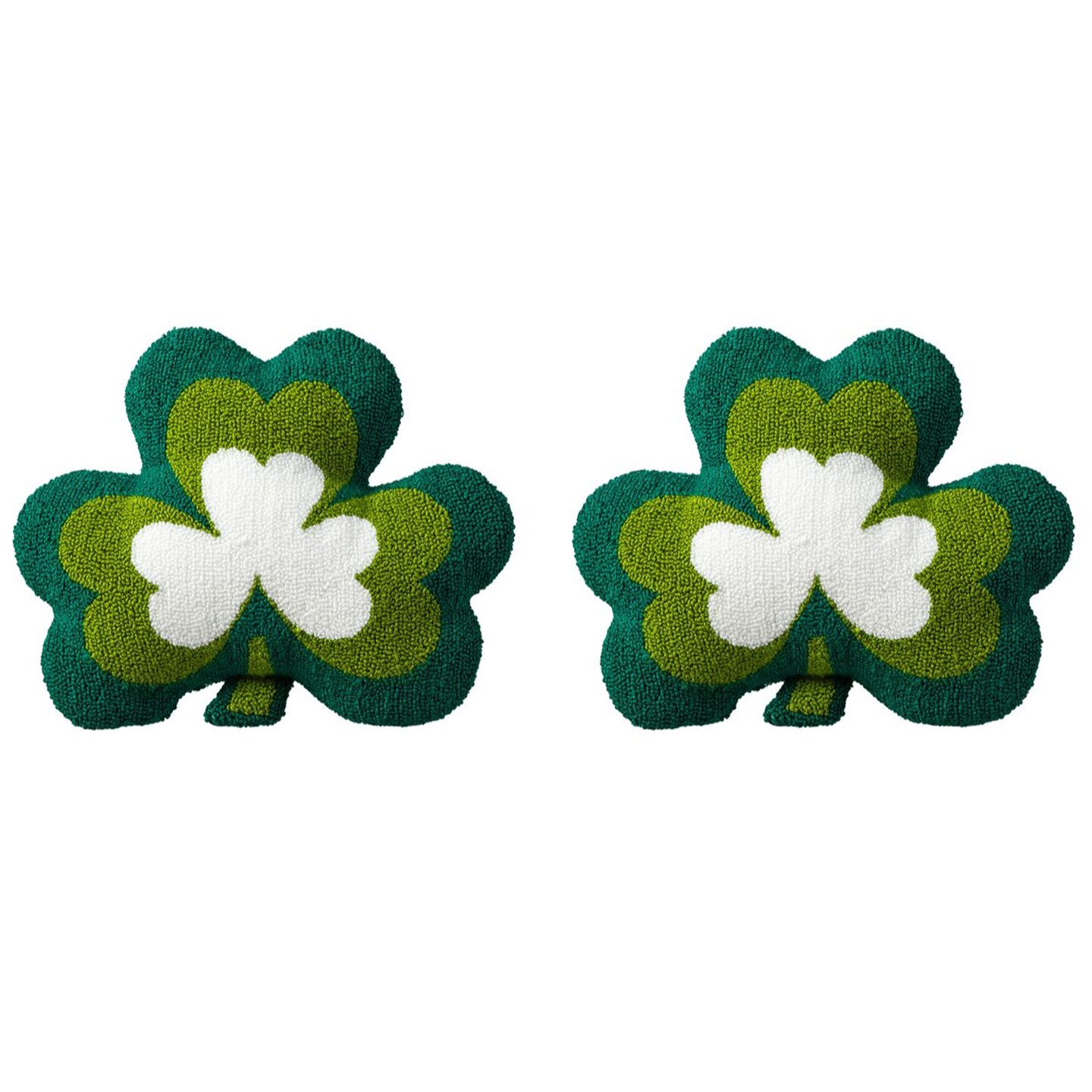 Set of 2 14"L St. Patrick's Hooked Shamrock-shaped Pillow
