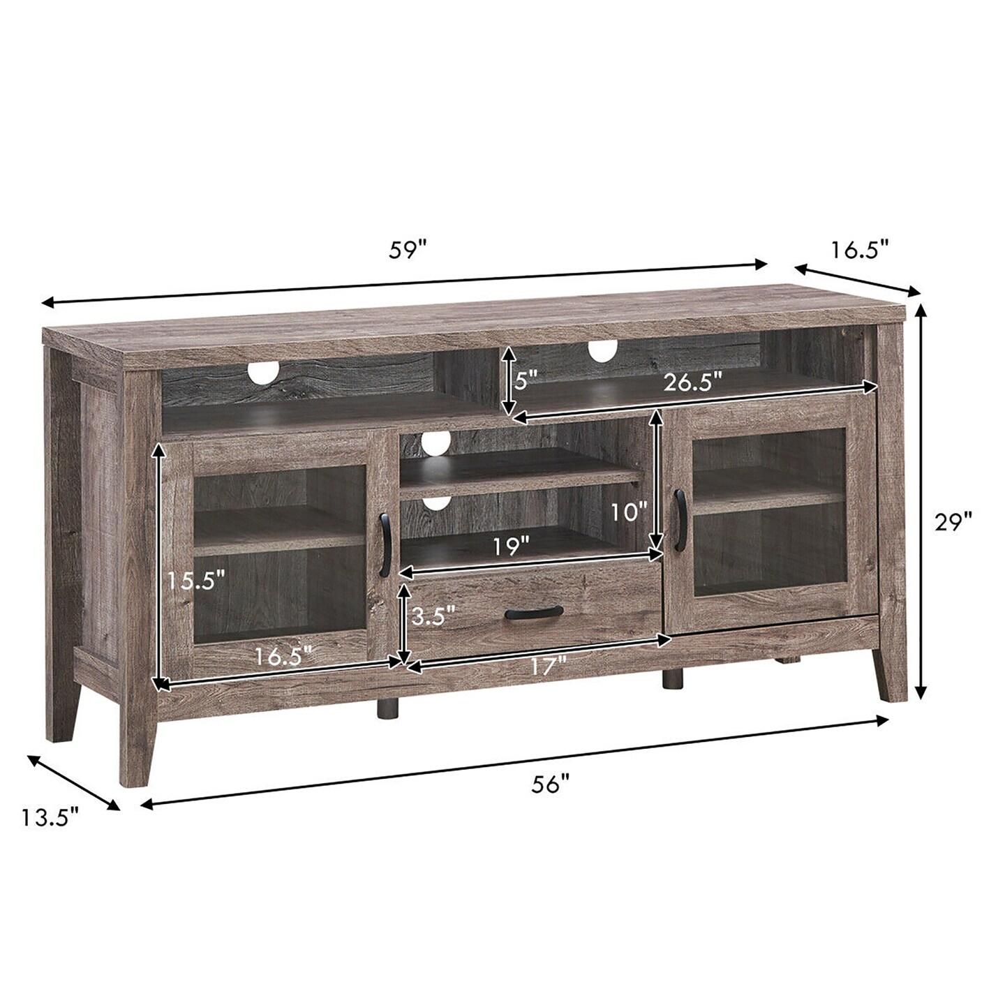 Costway TV Stand Tall Entertainment Center Hold up to 65'' TV w/ Glass Storage & Drawer