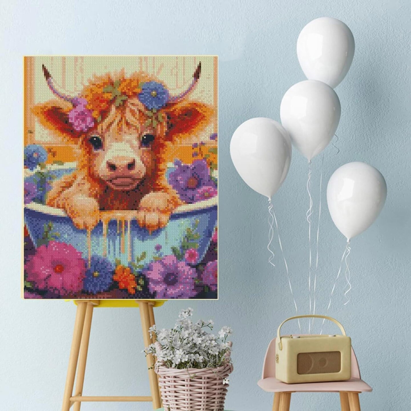 Cow Stamped Cross Stitch Kits for Adults Beginners, DIY Animals Cross Stitch Patterns Kits Printed Dimensions Needlepoint Kits,Crafts Embroidery Kits for Home Decor