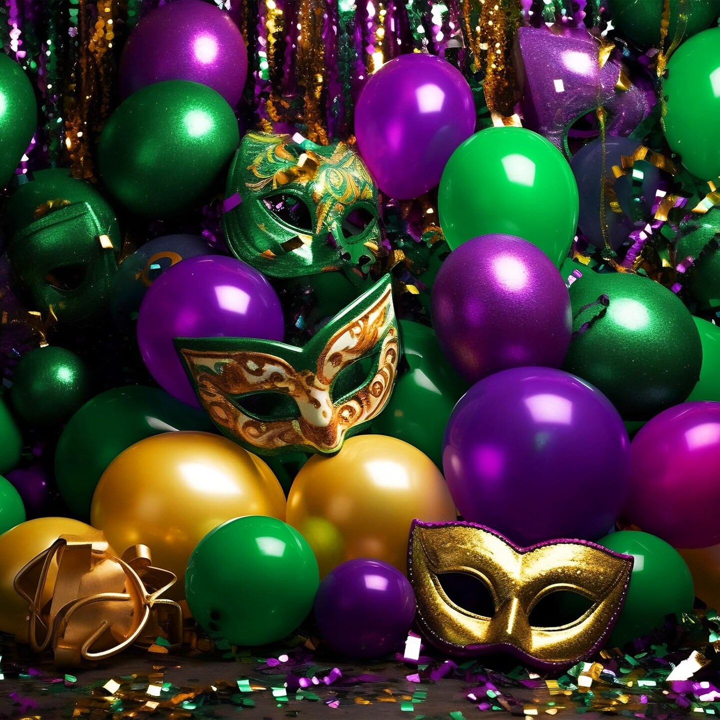 108 Pcs Mardi Gras Balloon Garland Kit 39" Large Mardi Gras Mask and Mardi Gras Balloons Masquerade Mask Stand up Cardboard Kit for Mardi Gras Party Decorations New Orleans Party