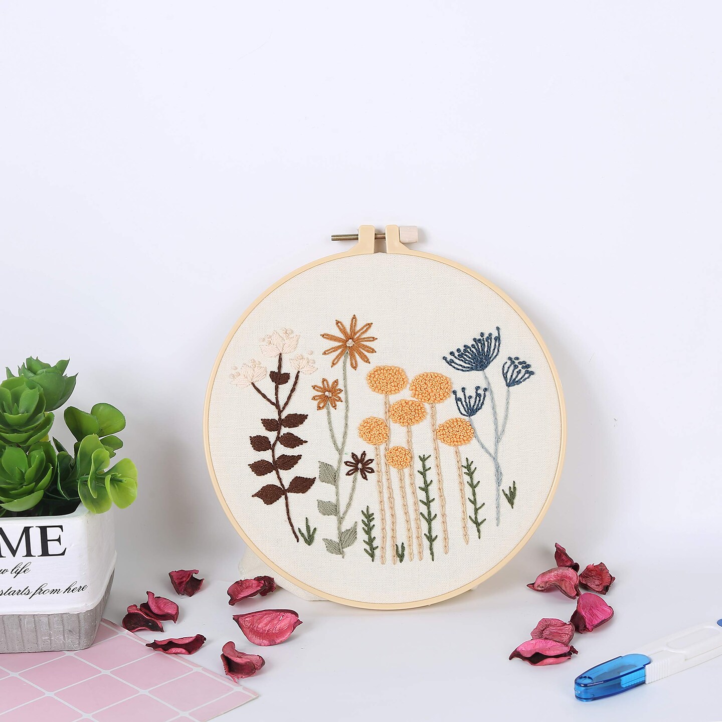 3 Sets of Beginner Embroidery Kits with 3 Patterns and 6 Needles, Needlepoint Kits for Adults,Including Embroidery Floss,3 Plastic Hoops and 3 Cotton Fabric