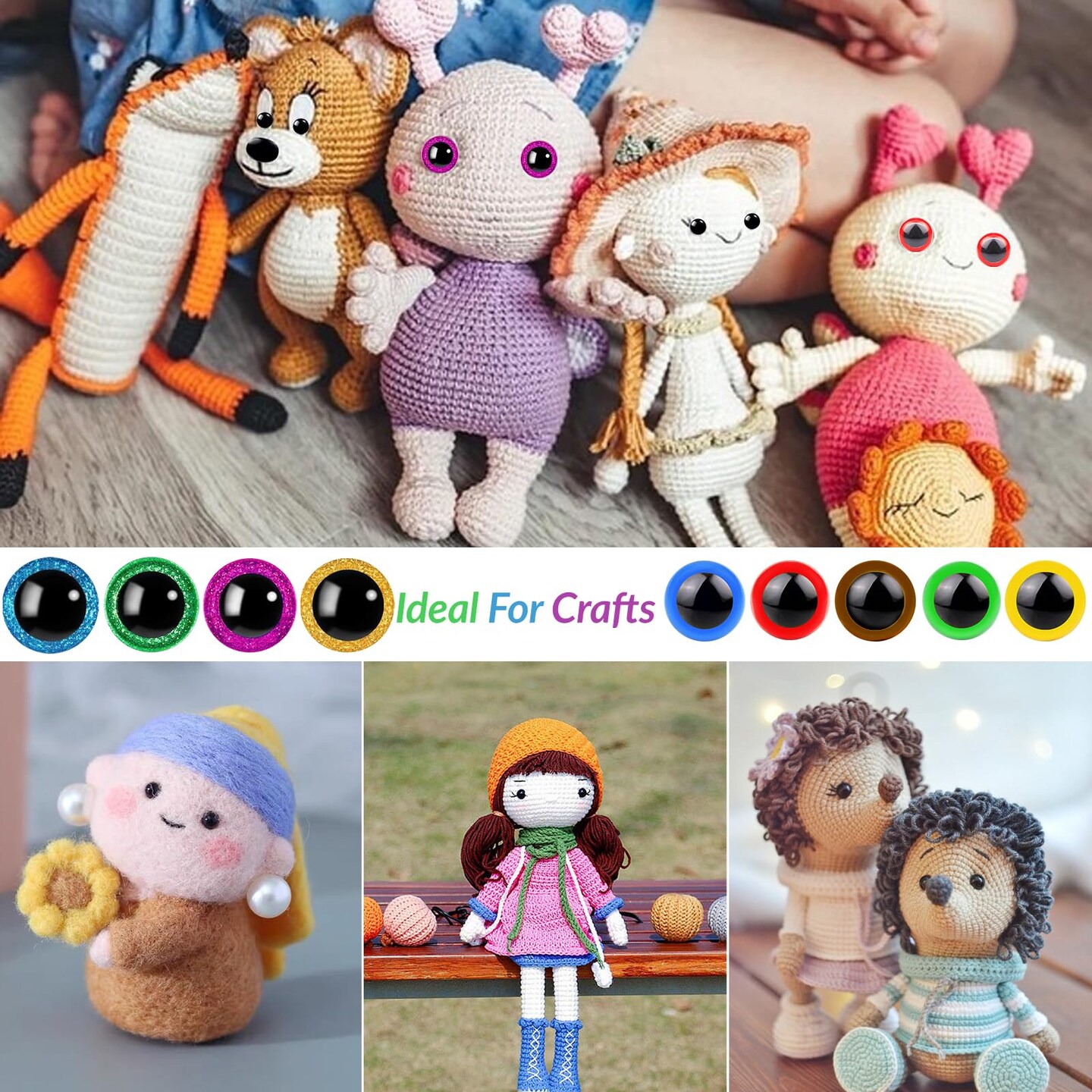 1100PCS Safety Eyes and Noses, Amigurumi Safety Eyes for Crocheting, Colorful Doll Crochet Eyes with Washers for Plush Animal, Crochet Toy, Stuffed Doll and Teddy Bear (Various Sizes)