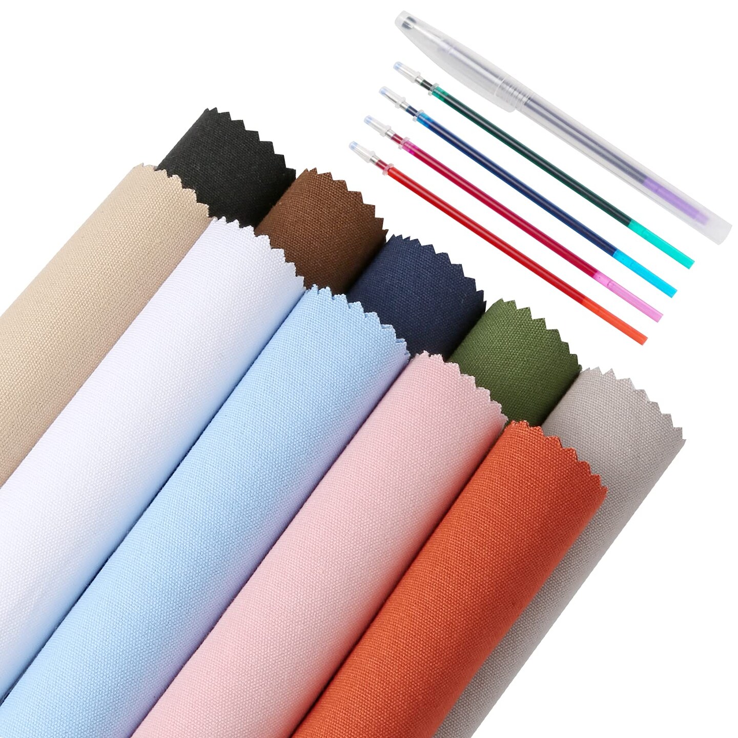 10 Pieces Embroidery Fabric, Including 10 Colors Embroidery Cotton Fabric, 5 Colors Water-Soluble Pens, 7.9 by 7.9 Inch