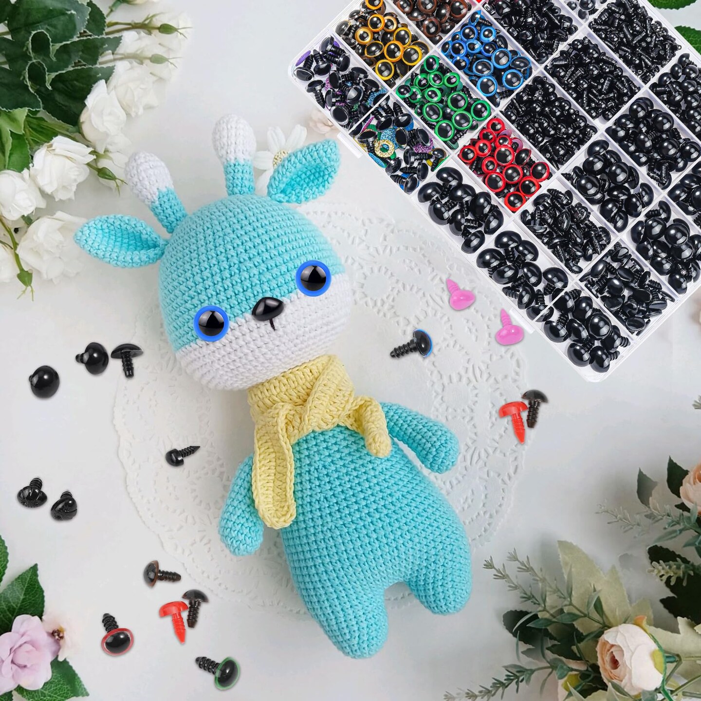 1100PCS Safety Eyes and Noses, Amigurumi Safety Eyes for Crocheting, Colorful Doll Crochet Eyes with Washers for Plush Animal, Crochet Toy, Stuffed Doll and Teddy Bear (Various Sizes)