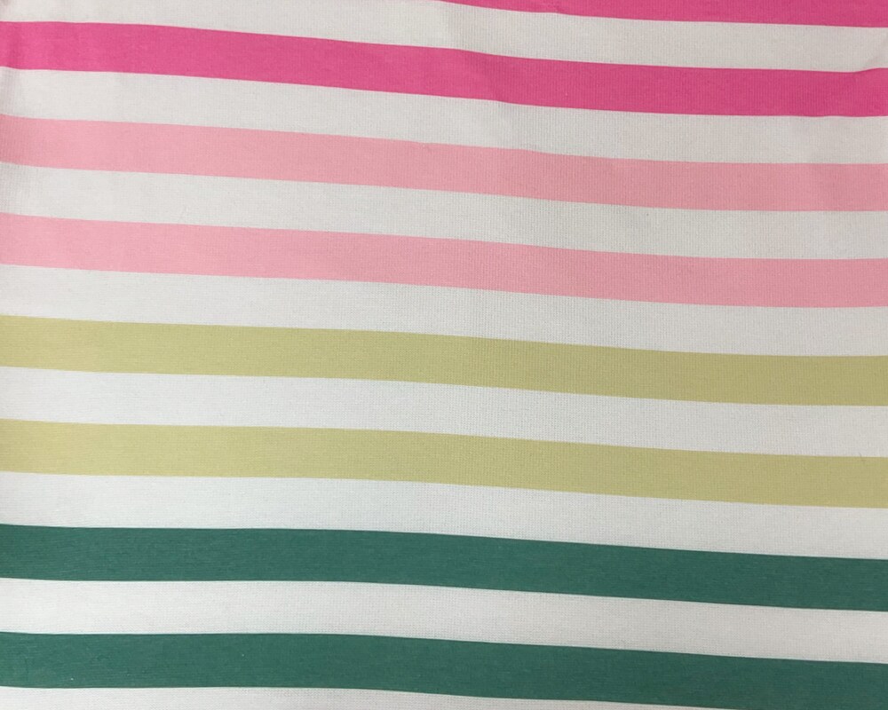 White-Pink-Multi Poly Rayon Stripe Printed Jersey Knit Fabric By the Yard