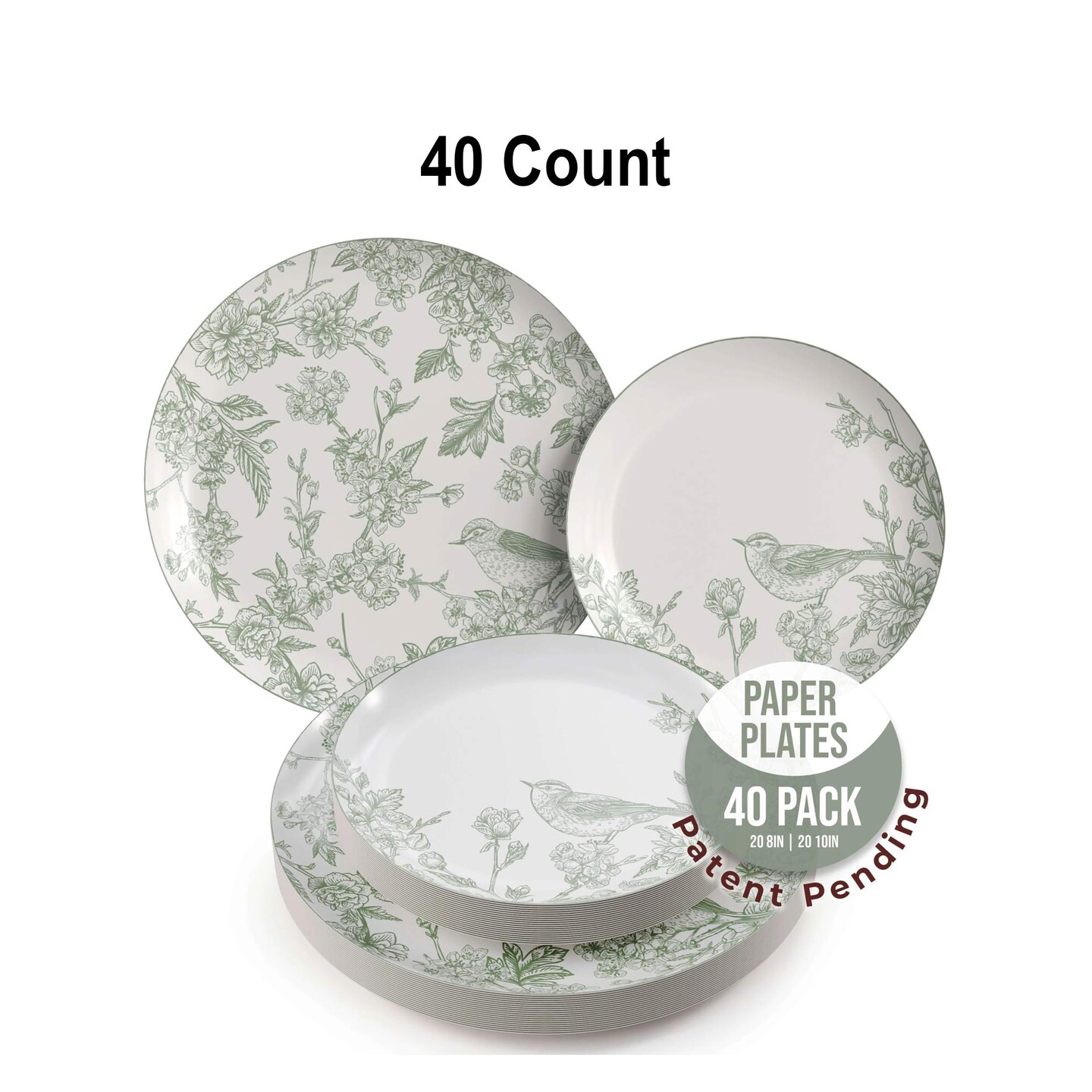 40 Count Yaffa Design Disposable Paper Plates for Party, Wedding, Dinner, Elegant