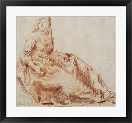 Framed Art Study of a Seated Woman by Jean baptiste joseph Pater Wall Decor 18x24 Artwork