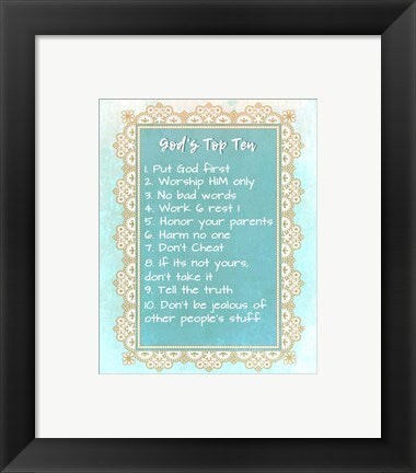 Framed Art God's Top Ten Blue and Gold Design Wall Decor 18x24 Artwork