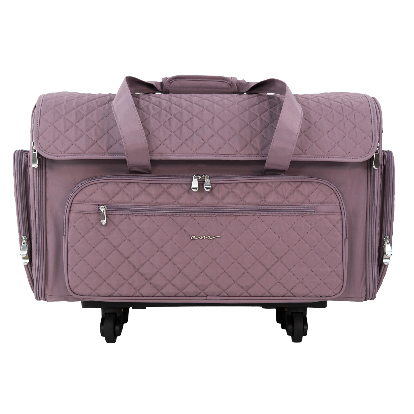 Everything Mary XXL 4 Wheel Collapsible Rolling Sewing Machine Storage Case, Purple Quilted