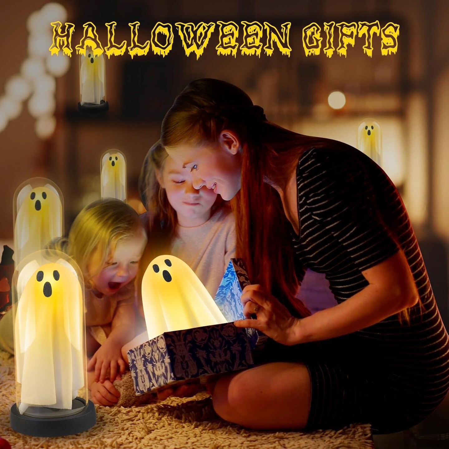 Halloween Decorations Indoor Light Up Cute Ghosts Decor (Warm White) 7 x 3 x 3 inches