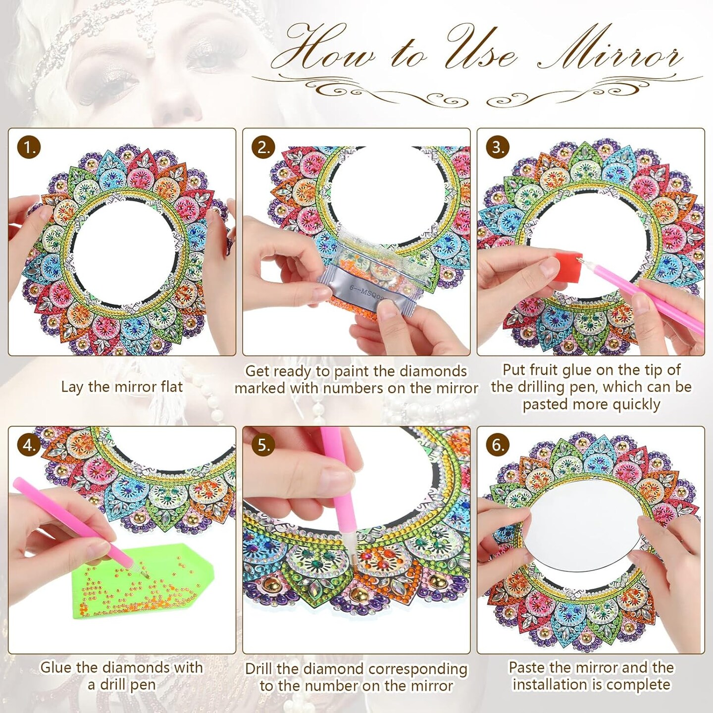 Diamond Painting Mirror Kit – Mandala DIY Diamond Art for Adults, Beginners, Christmas & Birthday Gifts