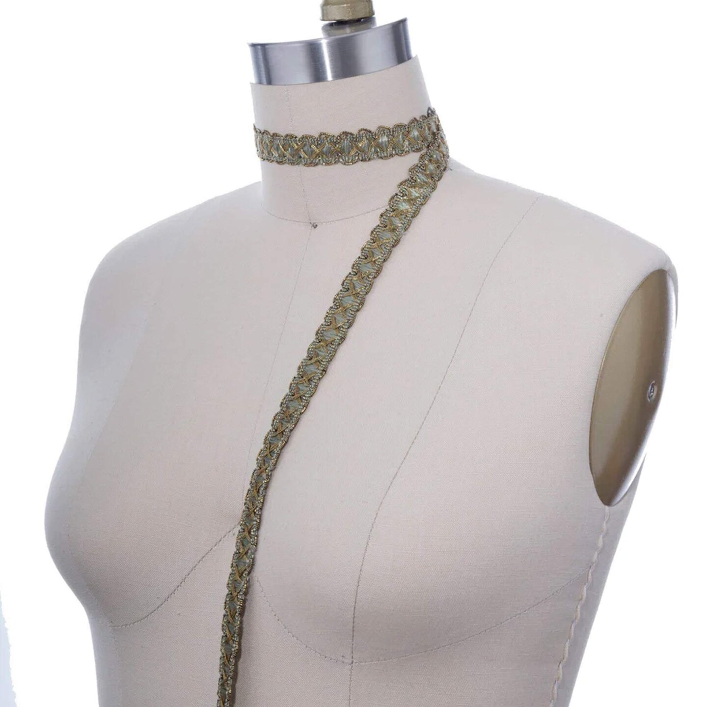 2 Yards 5/8" Width Sea Foam Green and Antique Gold Braided Upholstery Gimp Trim