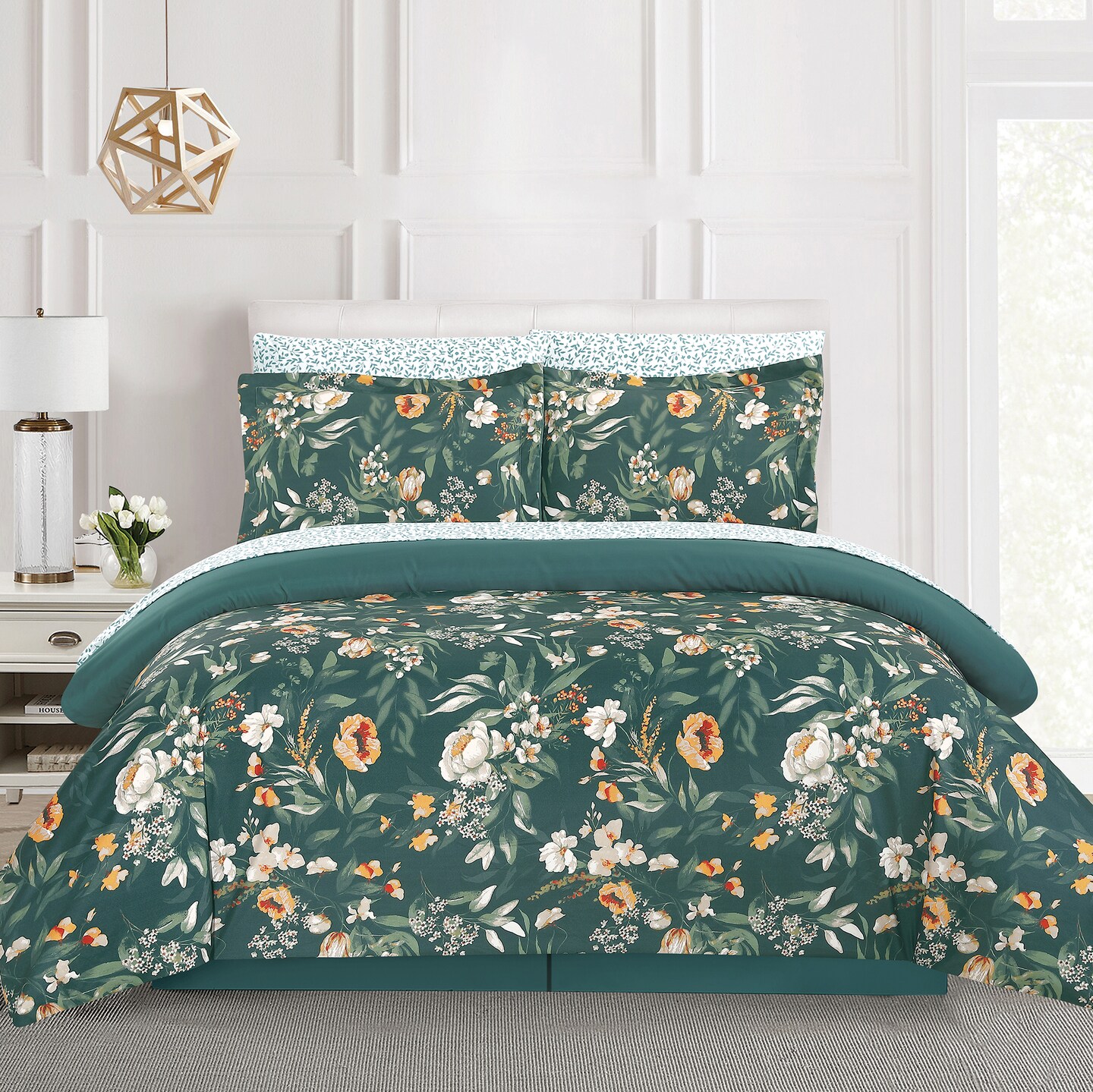 Collections Etc Elegantly Modern Bloom 7-Piece Comforter Set
