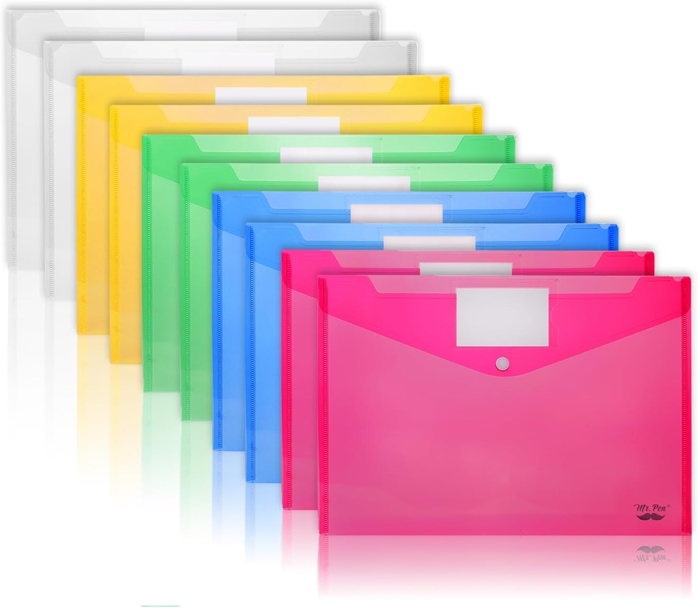 10 Pack Plastic Envelopes with Snap Closure (Assorted Colors)