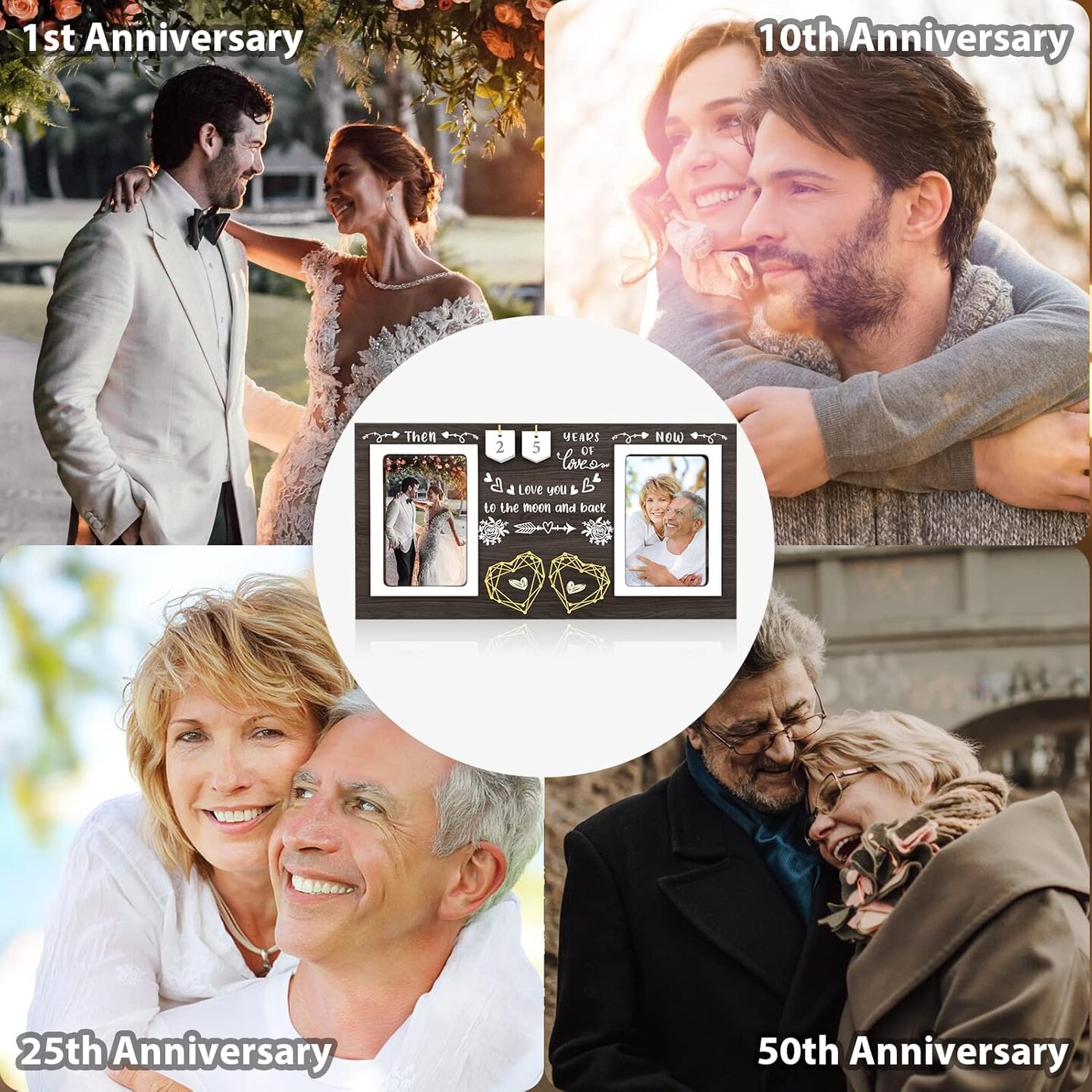 Then & Now Anniversary Picture Frame - Holds 2 4x6 Inches Photos (Black) 15.7"L x 0.7"W