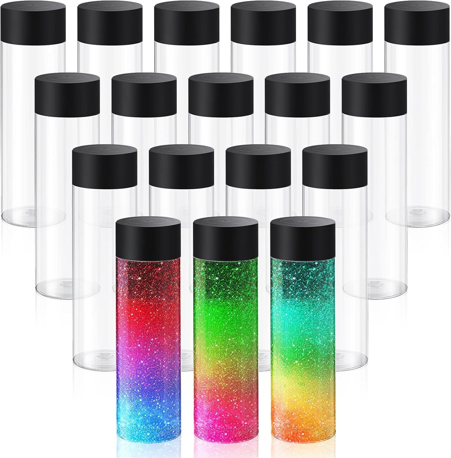 24 Pcs Clear Plastic Bottles Empty Sensory Bottles with Caps (Black Lid)