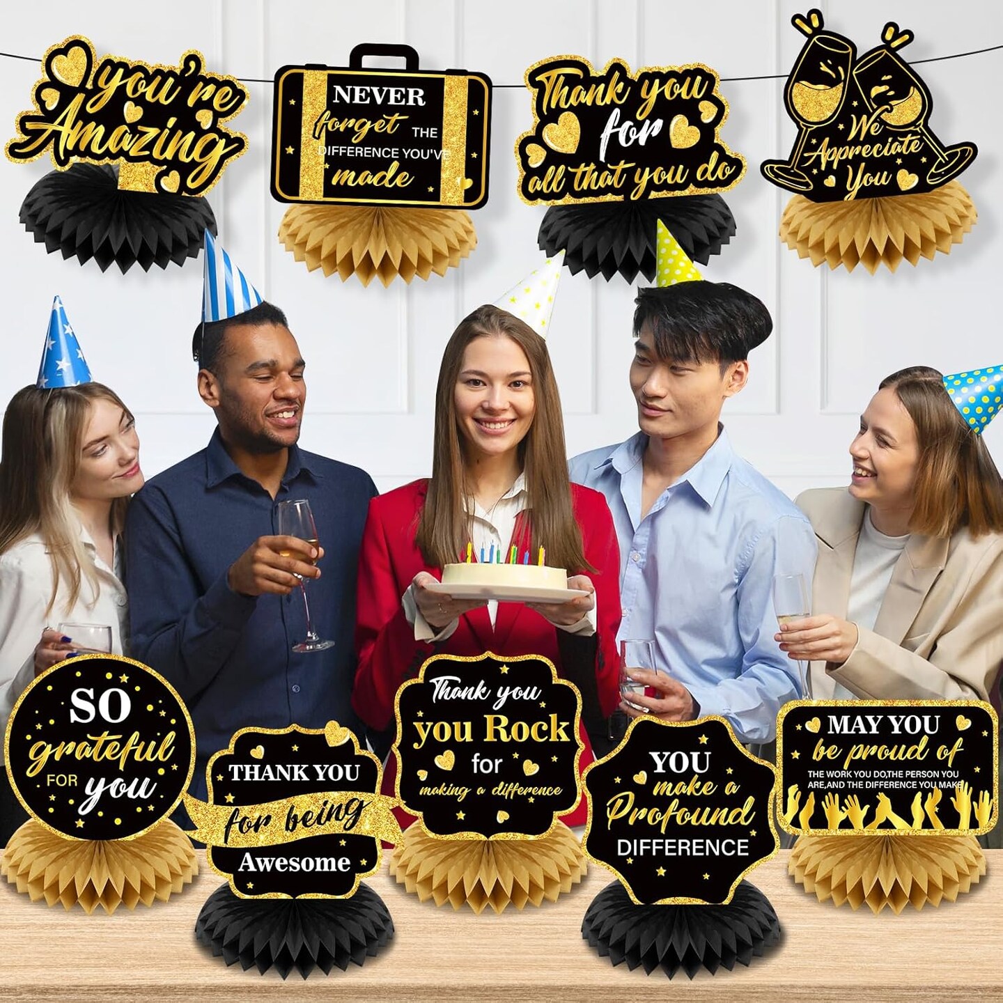 9Pcs We Appreciate You Decorations Black Gold