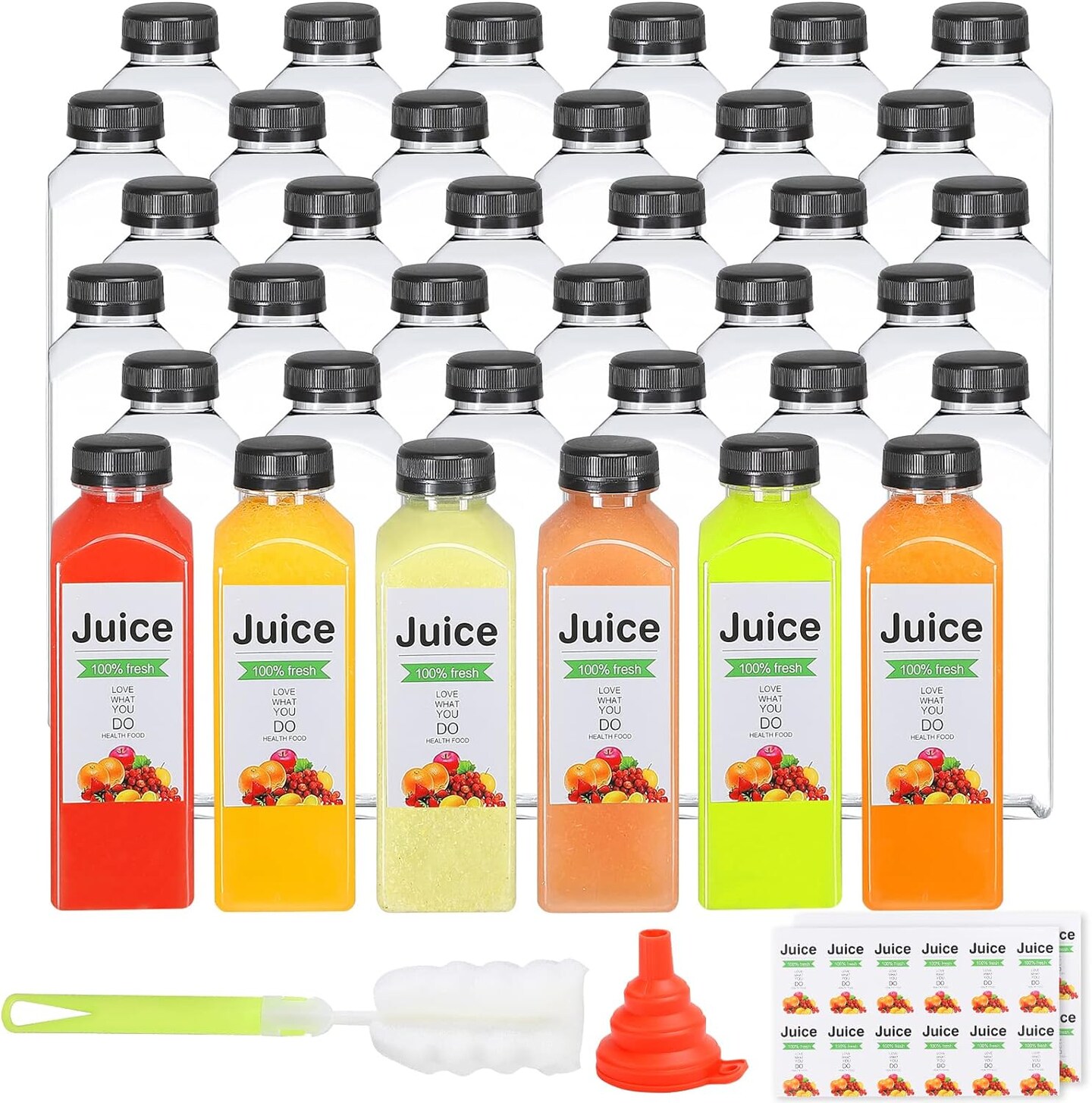 36pcs 16oz Plastic bottles with lids, juice bottles with caps
