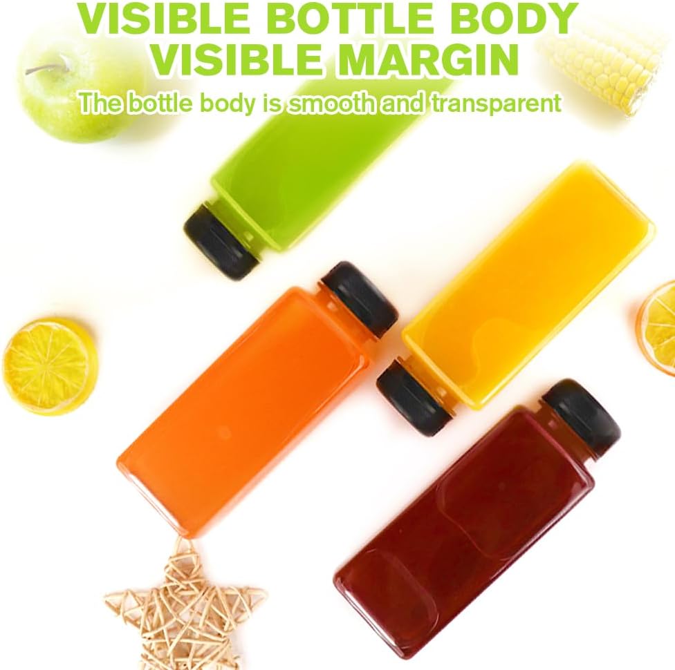 Plastic Juice Bottles with Caps 12 pcs -12oz Reusable Juice Containers