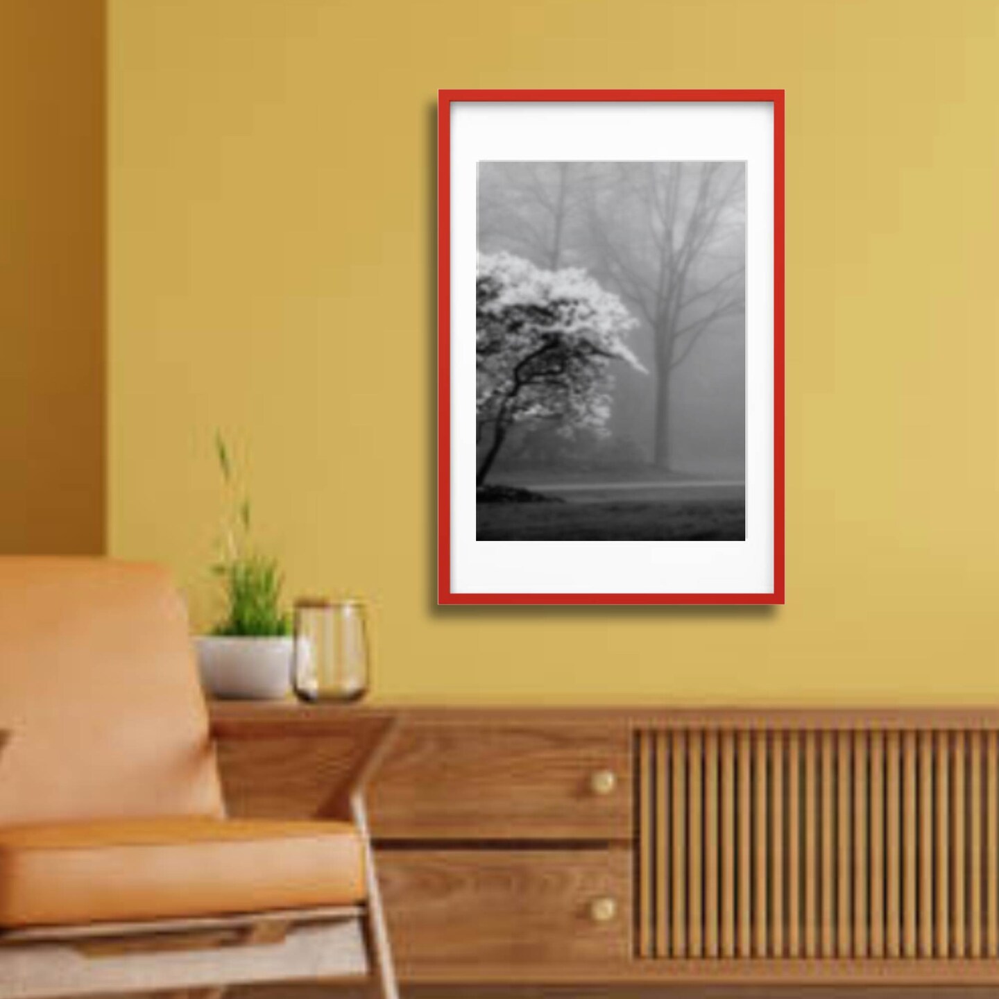 24x36" Red Frame with Mount Horizontal/Vertical No-Nail Hanging Depth Display