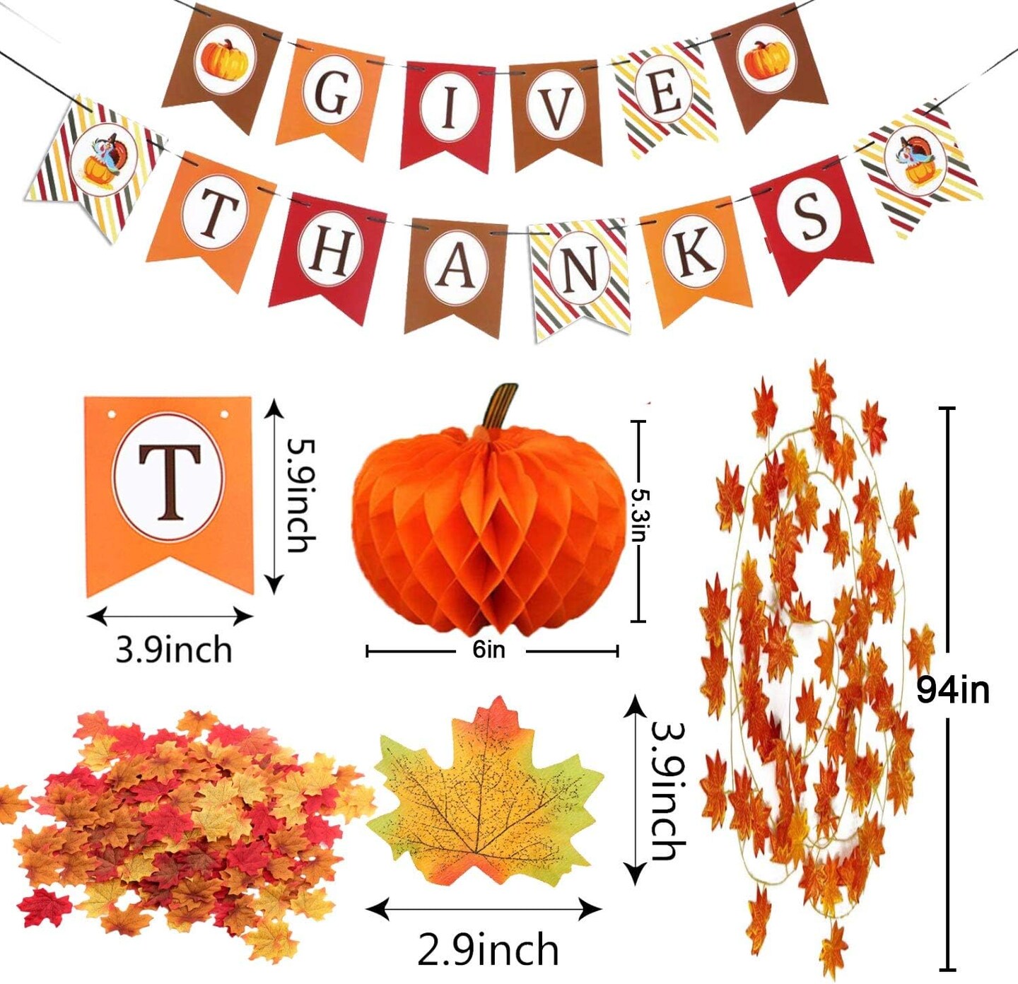 GIVE Thanks Hanging Banner Autumn Pumpkin Honeycomb Ball