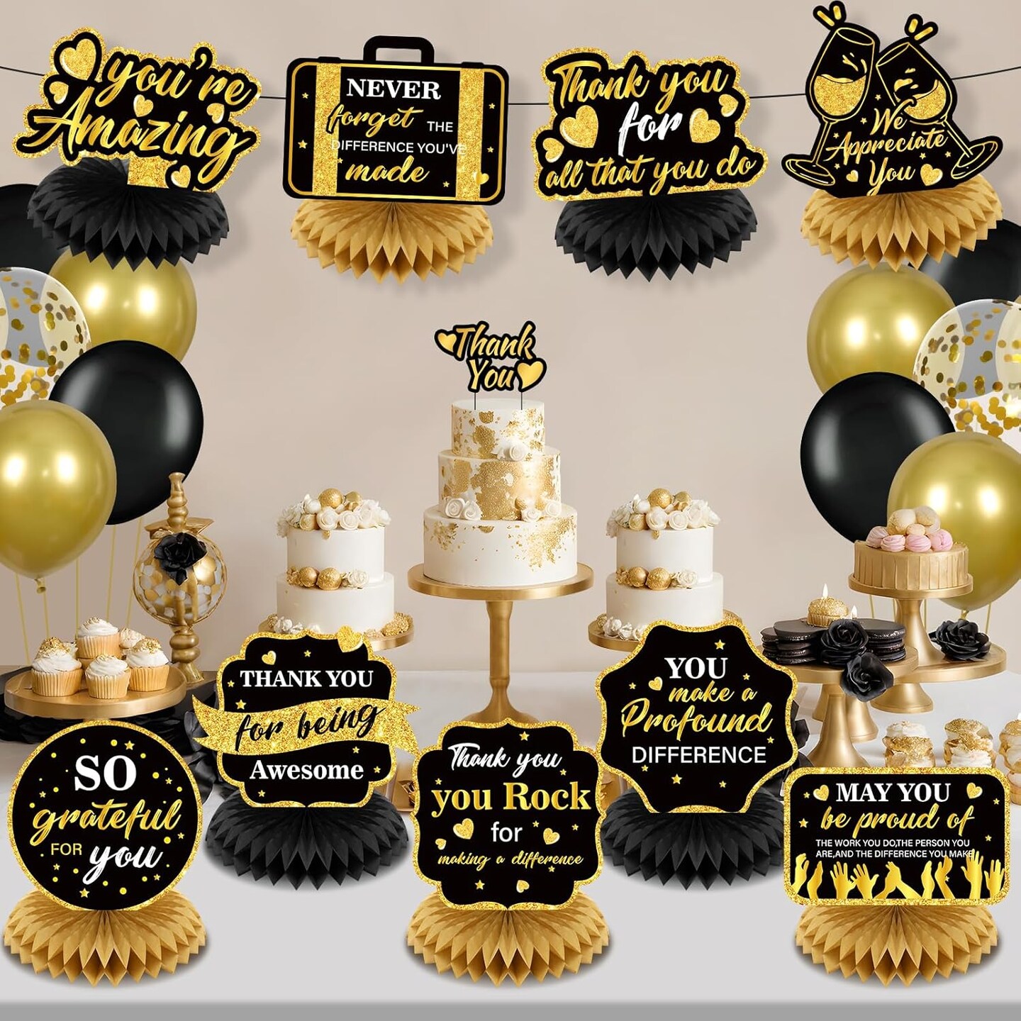 9Pcs We Appreciate You Decorations Black Gold