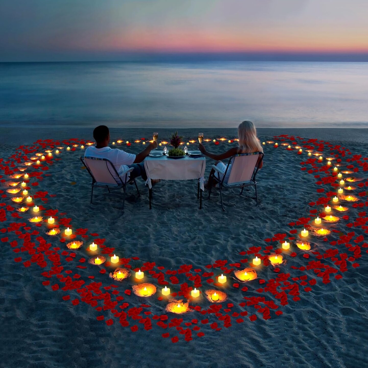 6000 Pcs Artificial Rose Petals with 72 Pcs Romantic Flameless Candles (Warm White) 1.77"W x 1.57"H