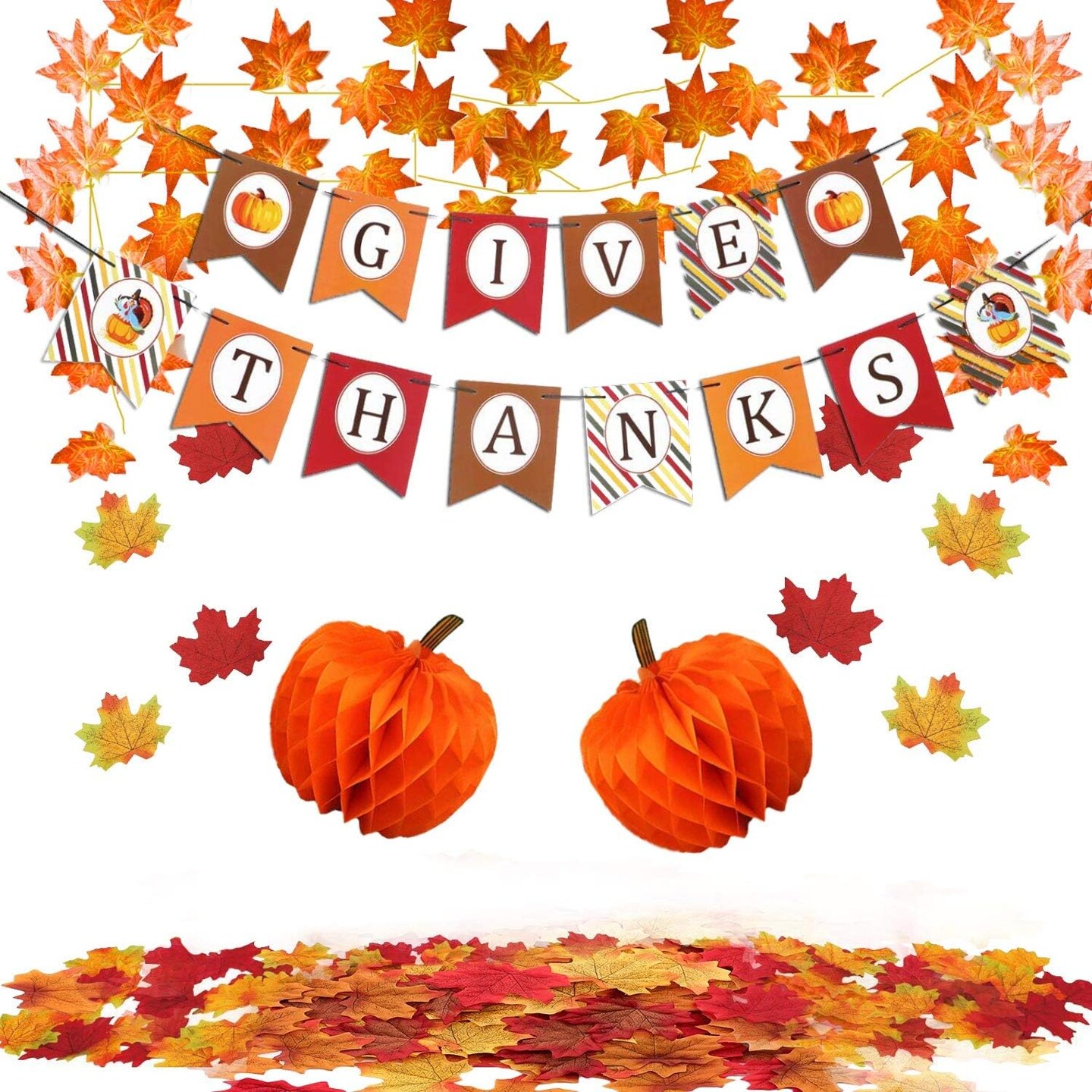 GIVE Thanks Hanging Banner Autumn Pumpkin Honeycomb Ball