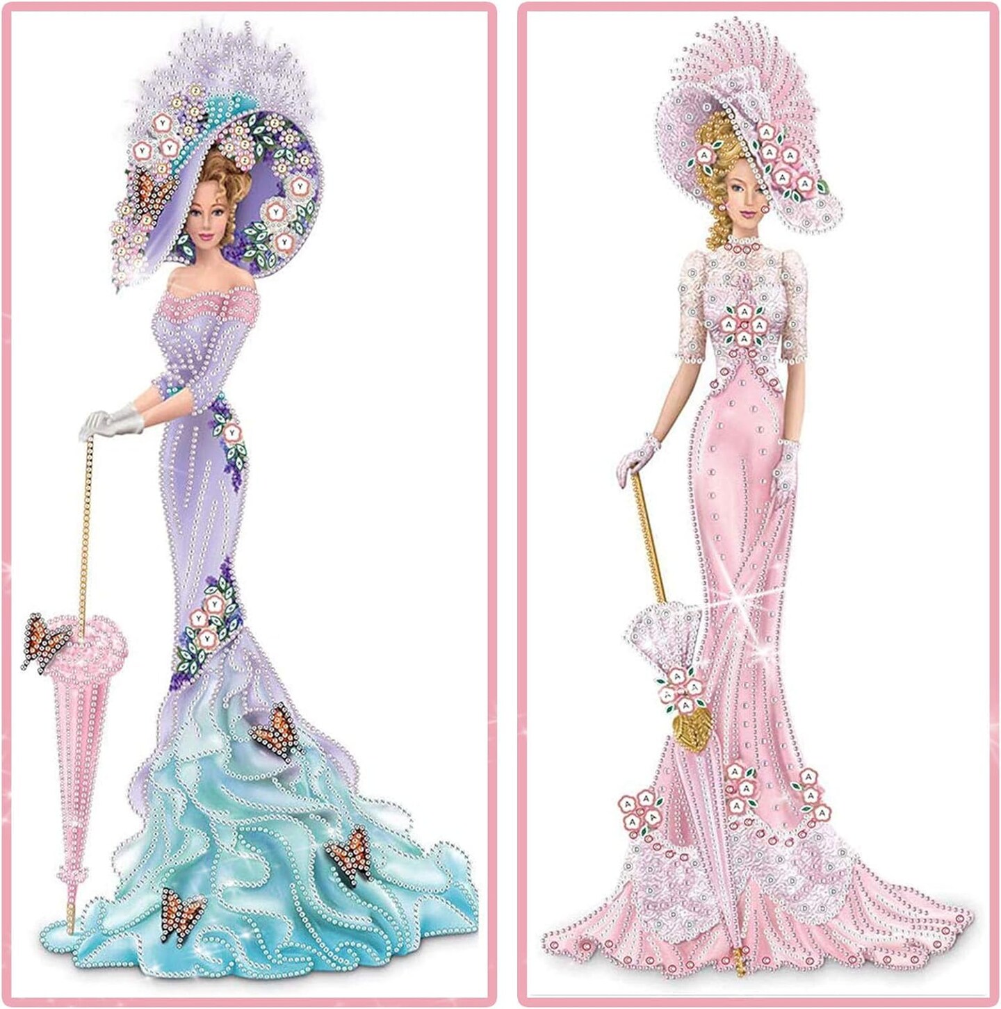 2 Pack DIY 5D Lady Diamond Art Painting Kits (2 PACK Lavender Pattern Dress Lady+Pink Dress Lady) 12.6 x 2.76 x 1.97 inches