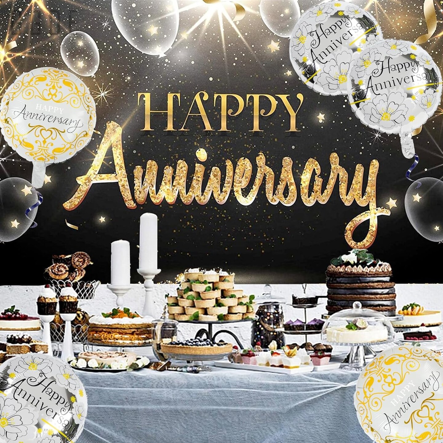 6 Pcs Anniversary Mylar Balloons Round Foil Helium Balloon (Anniversary 8)