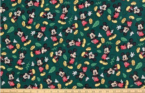 Licensed Disney Print Mickey Fall Dark Green Cotton Fabric by the Yard