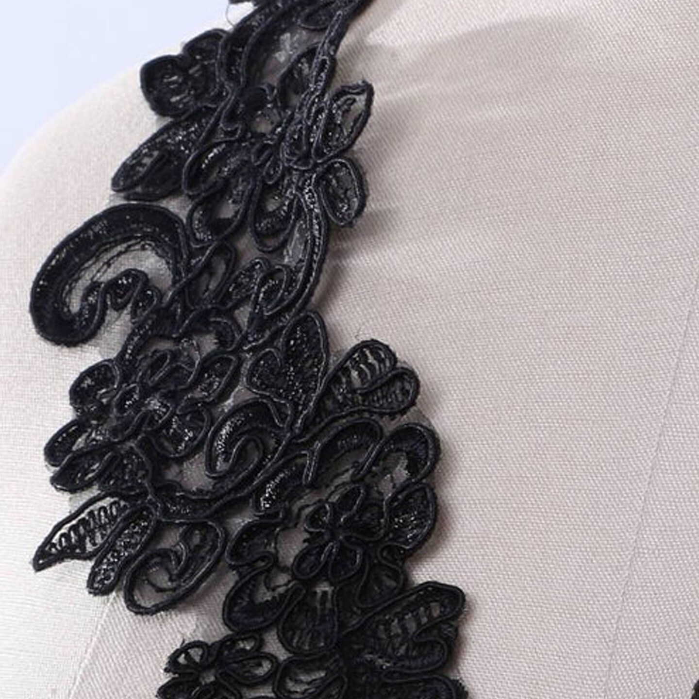 Black Alencon Lace Applique Pair with 9 X 3 Inch Mirrored Design