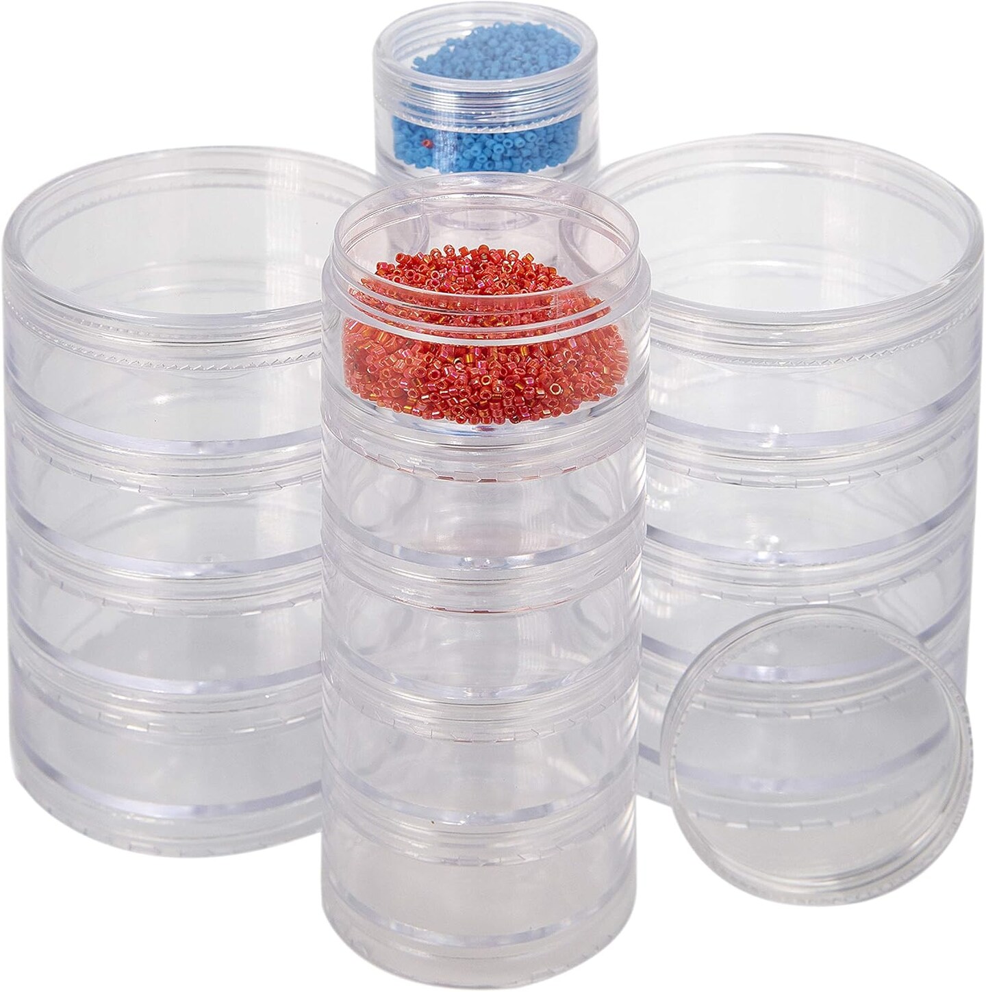 The Beadsmith &#x2013; Stack Jar 4-Piece Assortment &#x2013; 2 x 4 Stack, 1 x 5 Stack, 1 x 6 Stack, Pill containers, Empty Pot Jars, refillable Cosmetic containers, Small Plastic Organizers