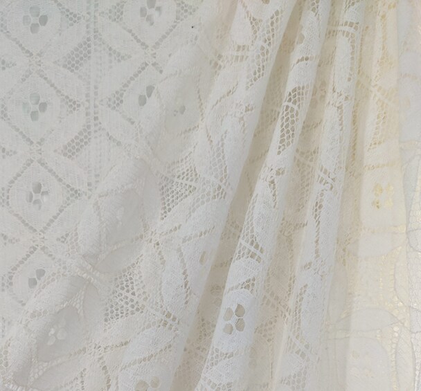 1 Yard Elegant Off-White Lace Fabric, 57/58" Wide, Cotton-Poly Blend for Apparel & Crafts