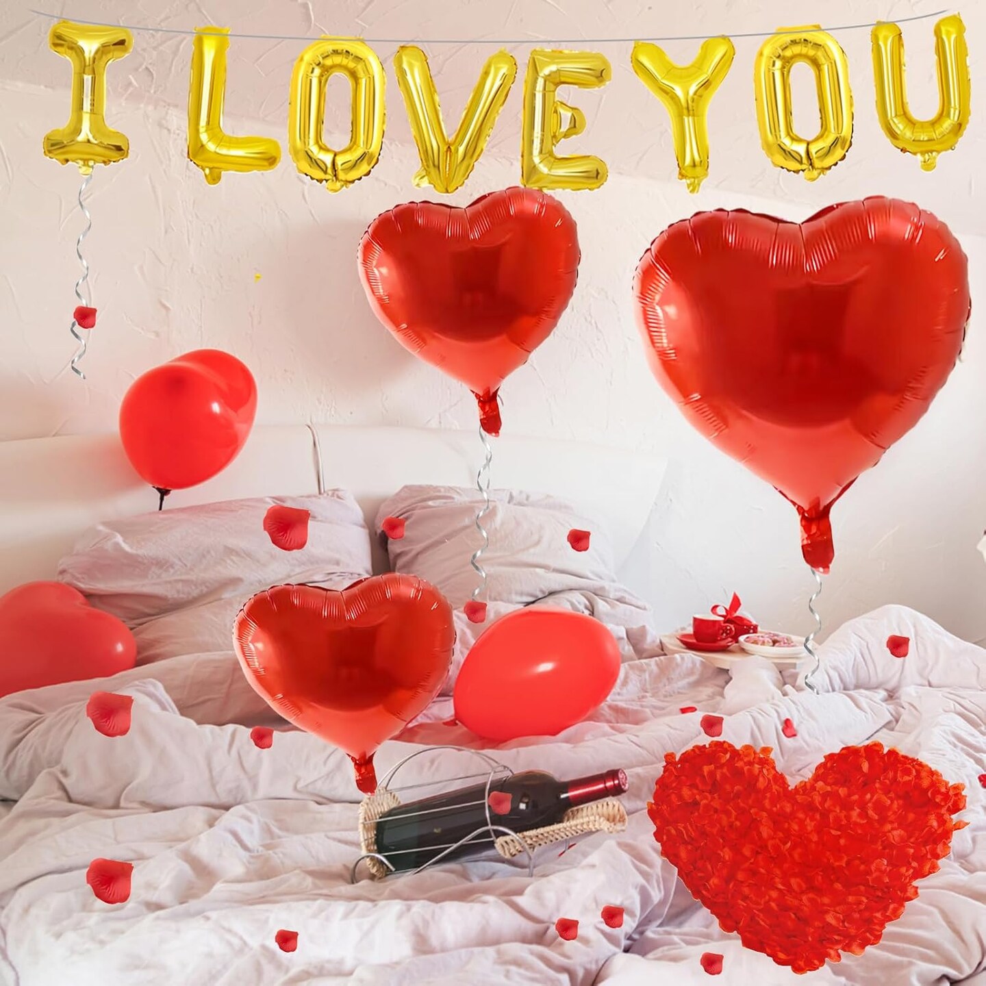I Love You Balloons and Heart Balloon with 500 Pieces Rose Petals