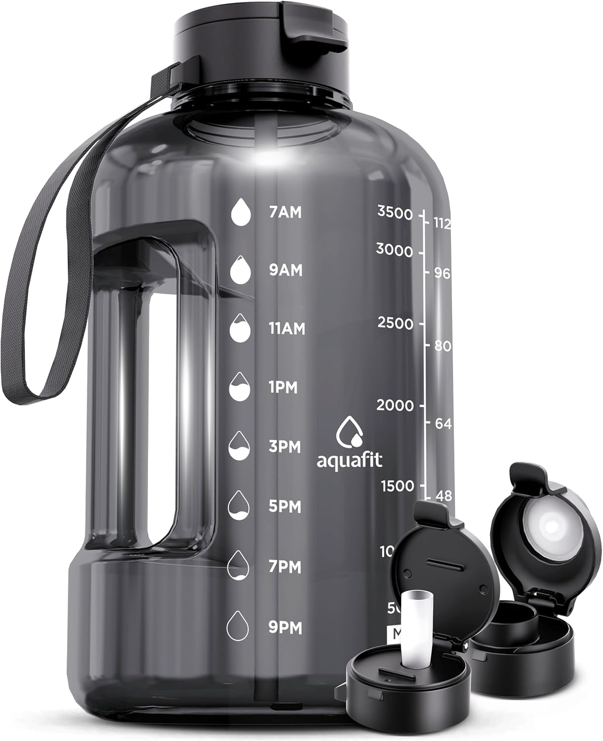 1 Gallon Water Bottle with Time Marker - Straw & Chug Lid (Gray)