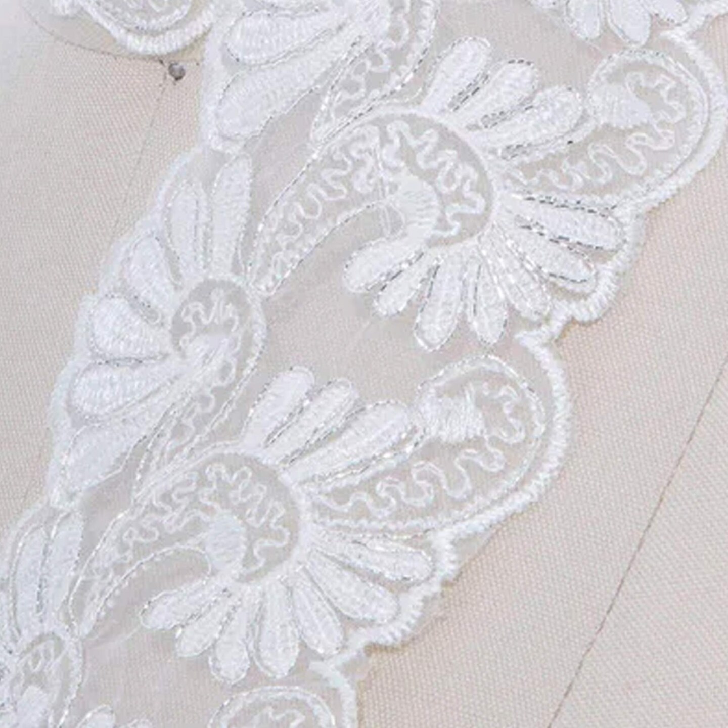 1 Yard White Double Fan Bridal Lace Trim Stiff Scalloped Edge Veil