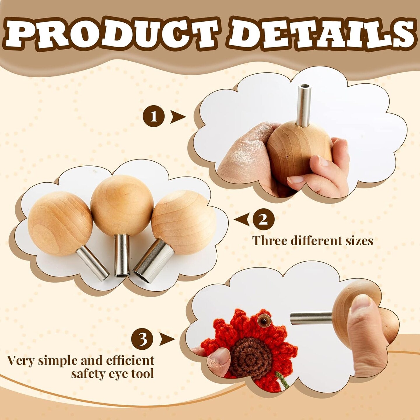 3 Pcs Safety Eye Tool Auxiliary Tool for Attaching Safety Eyes for Crocheting