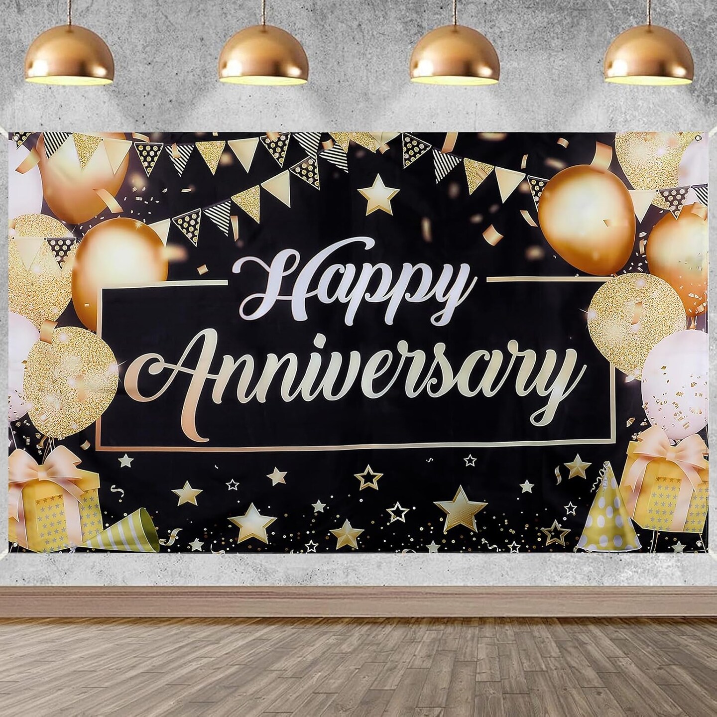 6ft x 3.6ft Black Gold Anniversary Party Decorations (black) 70.8"L x 43.3"W