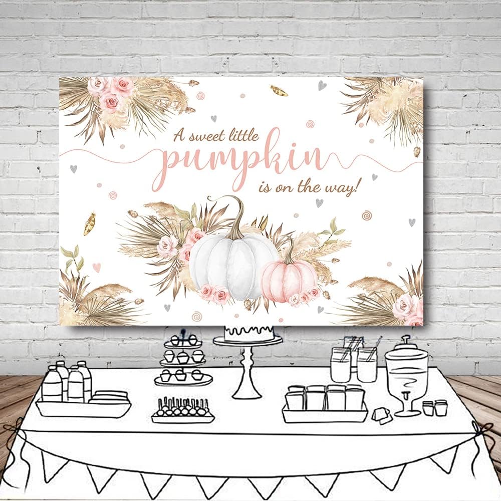 7x5ft Autumn Boho Little Pumpkin Backdrop for Girl Baby Shower Fall Leaves
