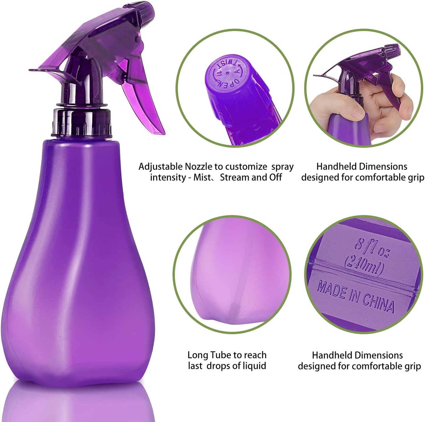 4 Pack 8 Oz Empty Plastic Spray Bottles with Adjustable Nozzle (Blue, Purple, Red, Yellow)