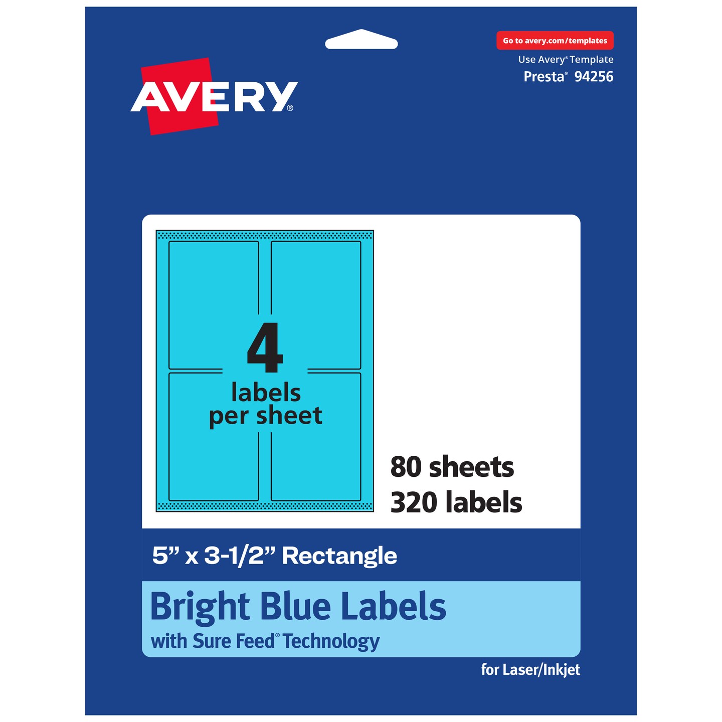 Avery Bright Blue Paper Labels, 5&#x22; x 3.5&#x22; Rectangle