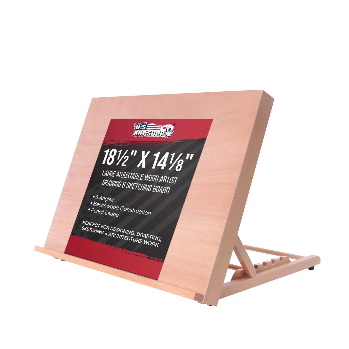 Large 18-1/2&#x22; x 14-1/8&#x22; (A3) Adjustable Wood Art Drawing Board - 6 Angles, Beechwood Construction, Pencil Ledge - Perfect for Designing, Drafting, Sketching &#x26; Architecture Work