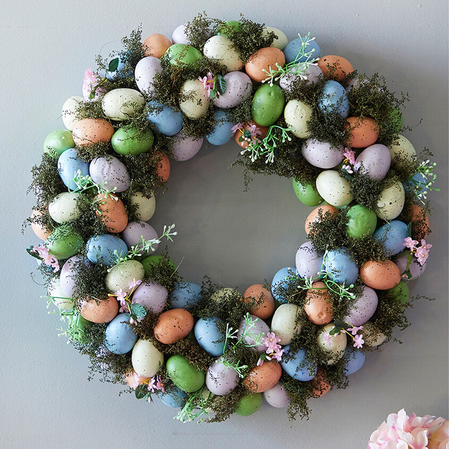 17.25" Easter Egg Wreath Colorful Spring Wreath with Eggs & Greenery for Door or Wall