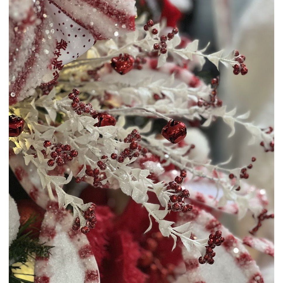 18&#x22; Jingle Bell Berry Leaf Spray: White/Red